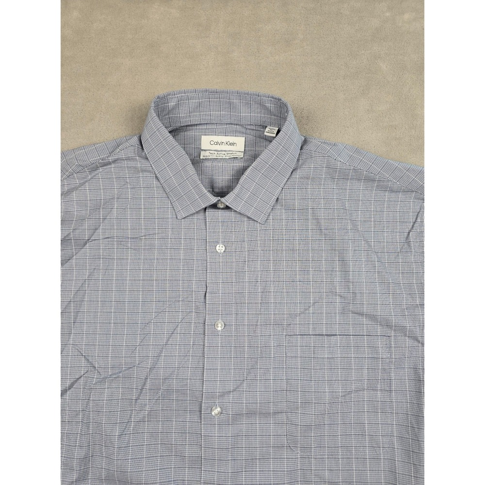 Calvin Klein Dress Shirt Mens XL Plaid Tech Active Stretch Regular Fit